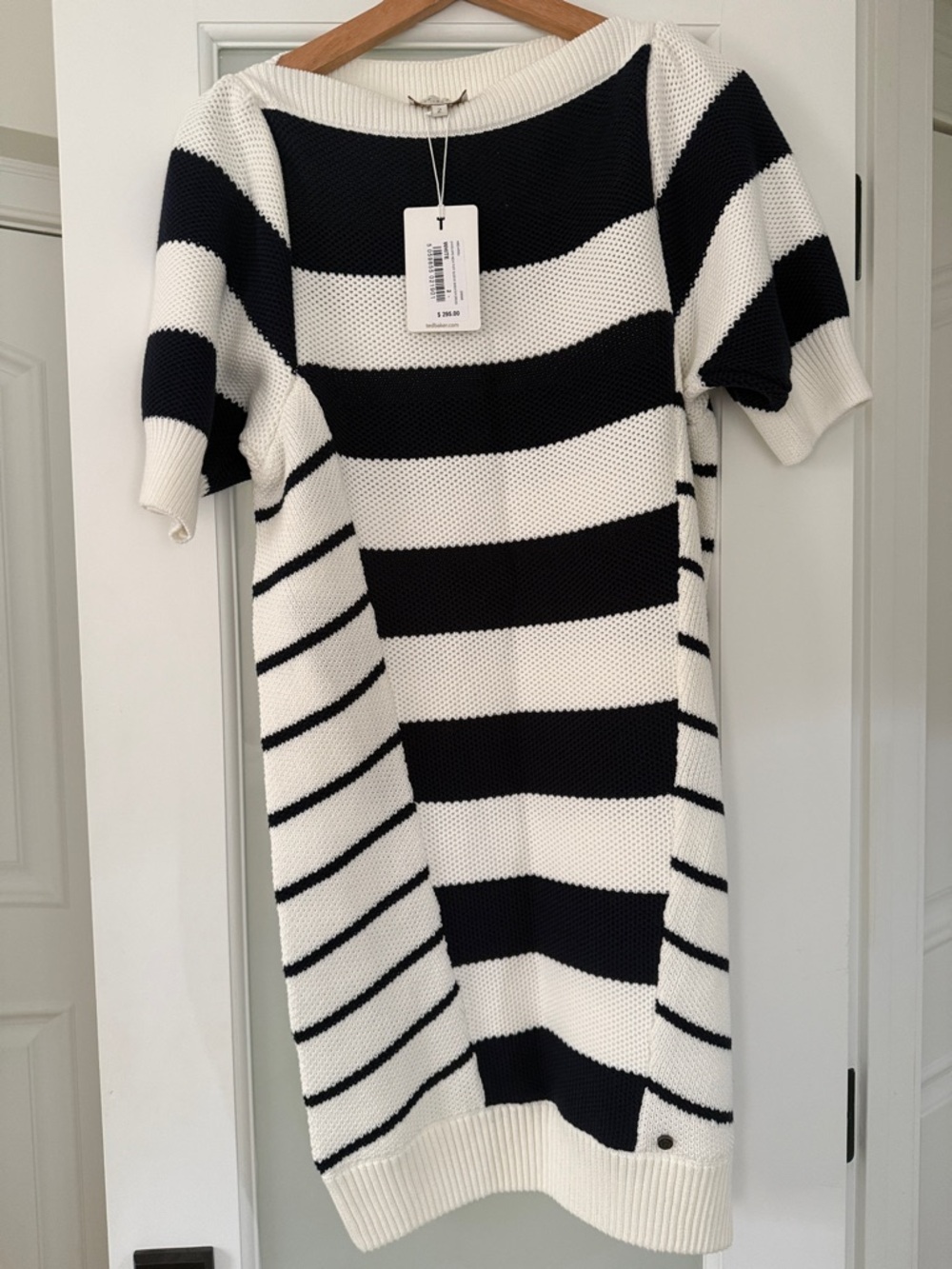 Ted Baker London Navy and White Striped Knit Mini Dress